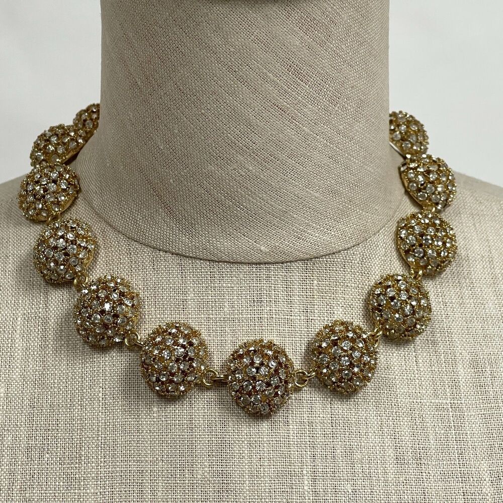 Gold-tone Rhinestones Domes Women's Fashion Necklace